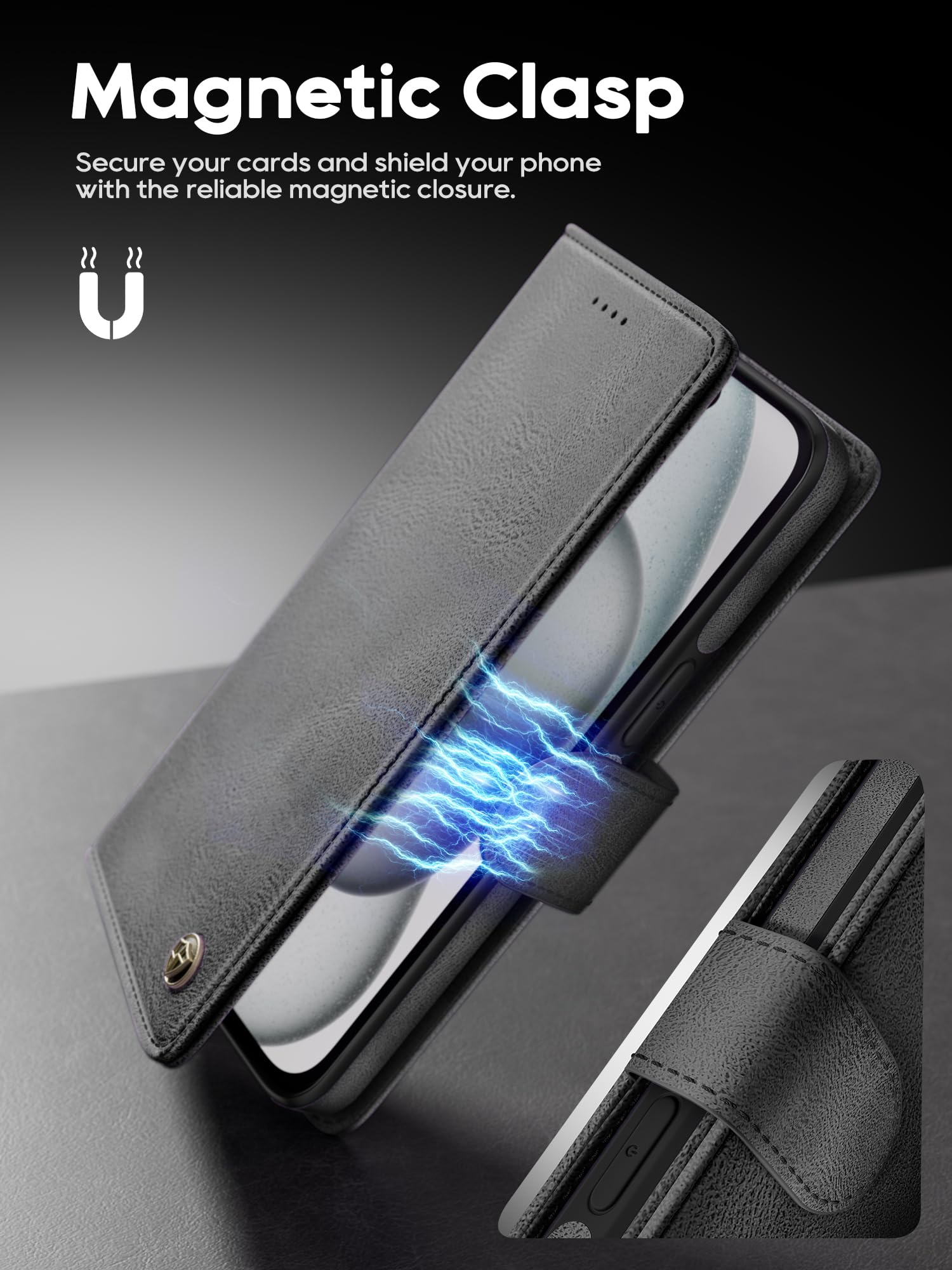 iPhone 15 Hülle,[2 in 1 Magnetisch Abnehmbar] Kabelloses Laden Kompatibel Stoßfest Schutzhülle Lederhülle Klapphülle Handyhülle für iPhone 15 - schwarz