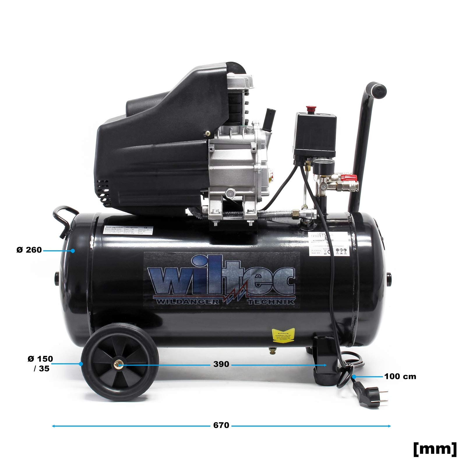 Compresor aire con tanque 50L 2CV 1500W Compresor de taller Trabajos aire comprimido