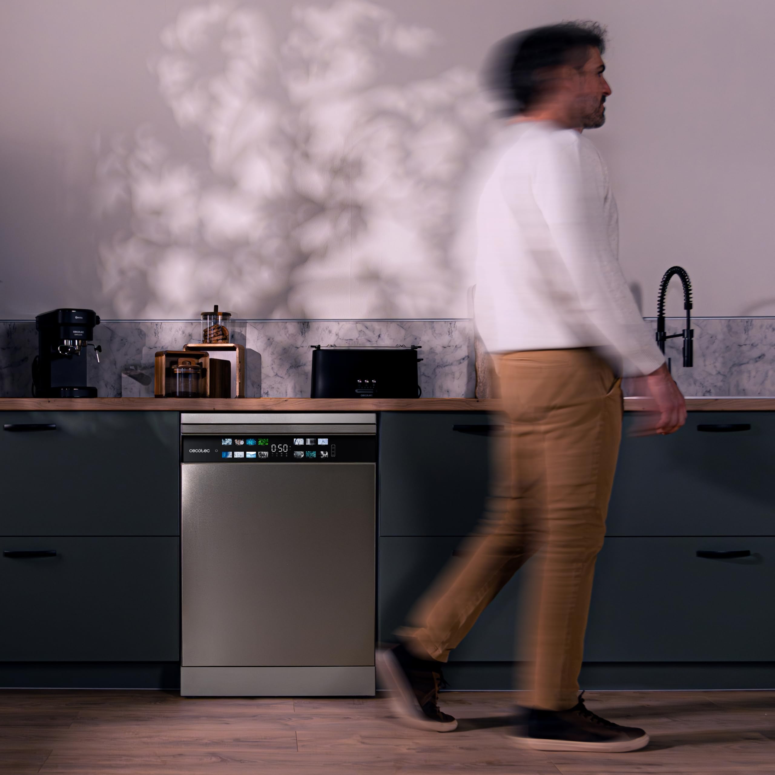 Cecotec Lavastoviglie da incasso Bolero Aguazero 6700 Inox B.60cm, 15 coperti, Classe B, Motore Inverter Plus, Display Color, 14 programmi, O2 Dry, Turbo Dry+, Dual Zone, Vassoio regolabile, AutoClean