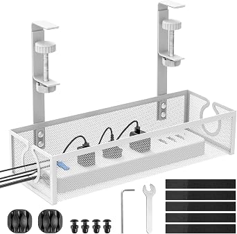DECOHOME Under Desk Cable Management Tray, No-Drill, White, 1 Pack
