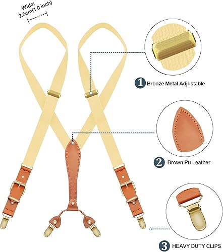 Vista 2 de MENDENG Tirantes ajustables para hombres Clips de metal de bronce con cuero