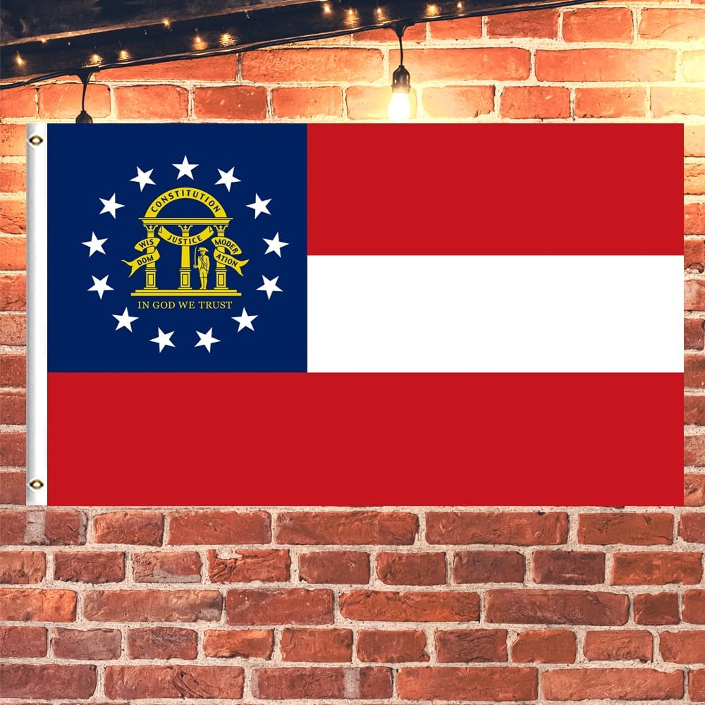 Georgia State Flag Heavy Duty double sided 3 Ply 3x5 Feet GA State Flags with Brass Grommets, Fade-Resistant for Home, College Dorm Decor, Outdoor, Indoor