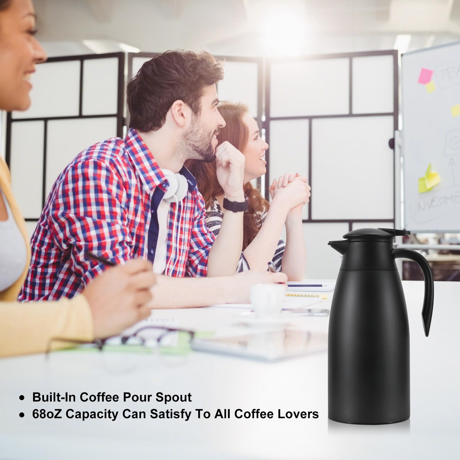 2 jarras térmicas de café de 68 onzas para mantener el calor, jarra para líquido caliente, termo de acero inoxidable, dispensador de bebidas al vacío para café, agua caliente, mantiene el calor 12