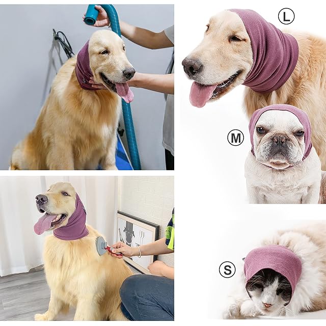 Foto 4 de 7 de Cubreorejas de perro para aliviar la ansiedad, capucha calmante para perros para el aseo y el secado del baño