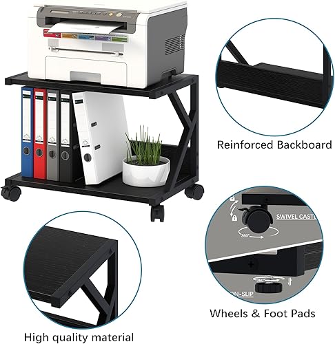 Miniatura 5 de aboxoo Soporte de impresora de escritorio con estantes de almacenamiento de madera de 2 niveles, mesa de impresora debajo del escritorio,