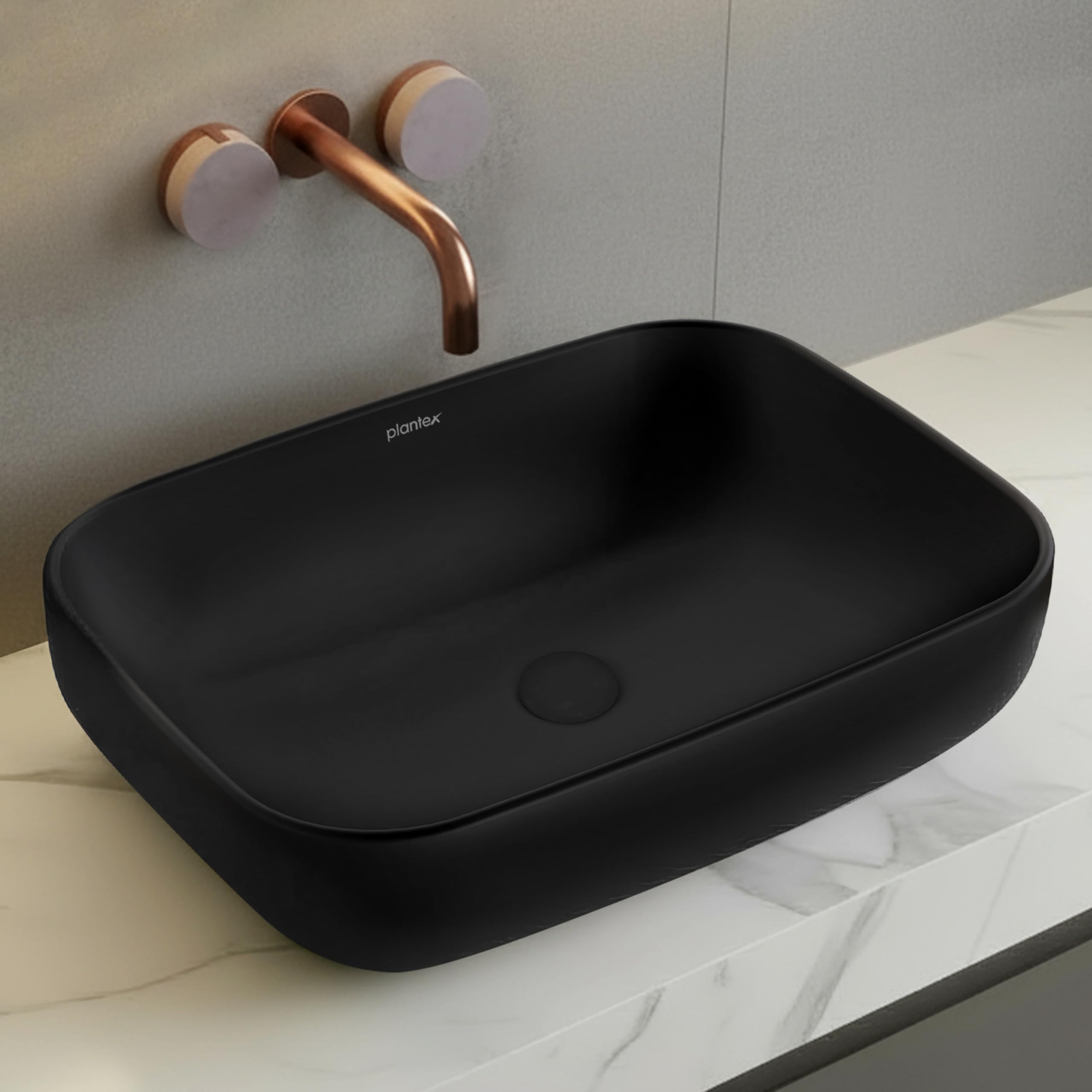 Plantex Ceramic Black Wash Basin for Bathroom/Table Top Basin/Washbasin for Bathroom (Matt Black - 18 x 13 x 5.5 Inch)