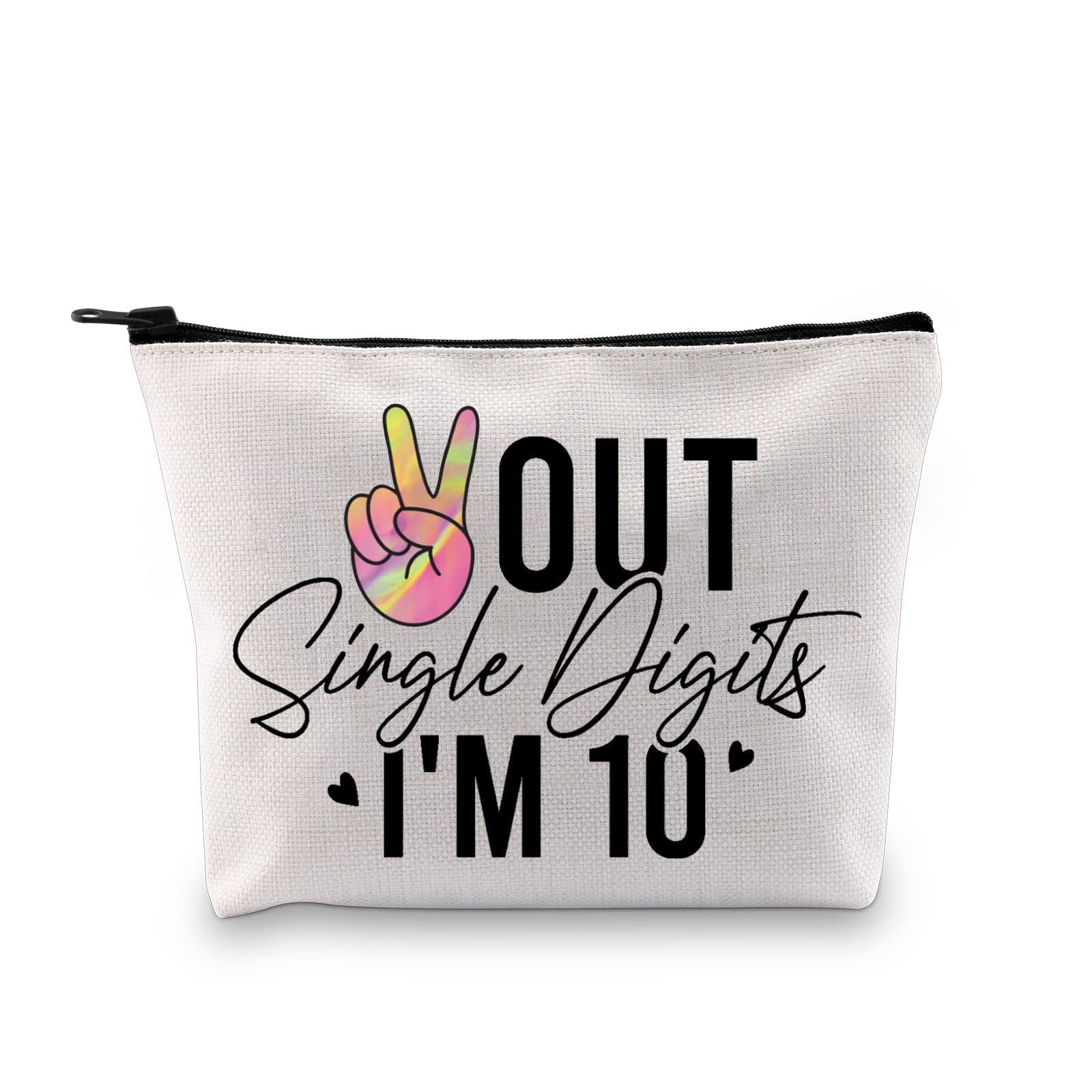 GJTIM Make-up-Tasche 'Peace Out I'm 10' – Cooles Geburtstagsgeschenk Für Mädchen Zum Zehnten Geburtstag, 9.2x6.8 Zoll, Segeltuch