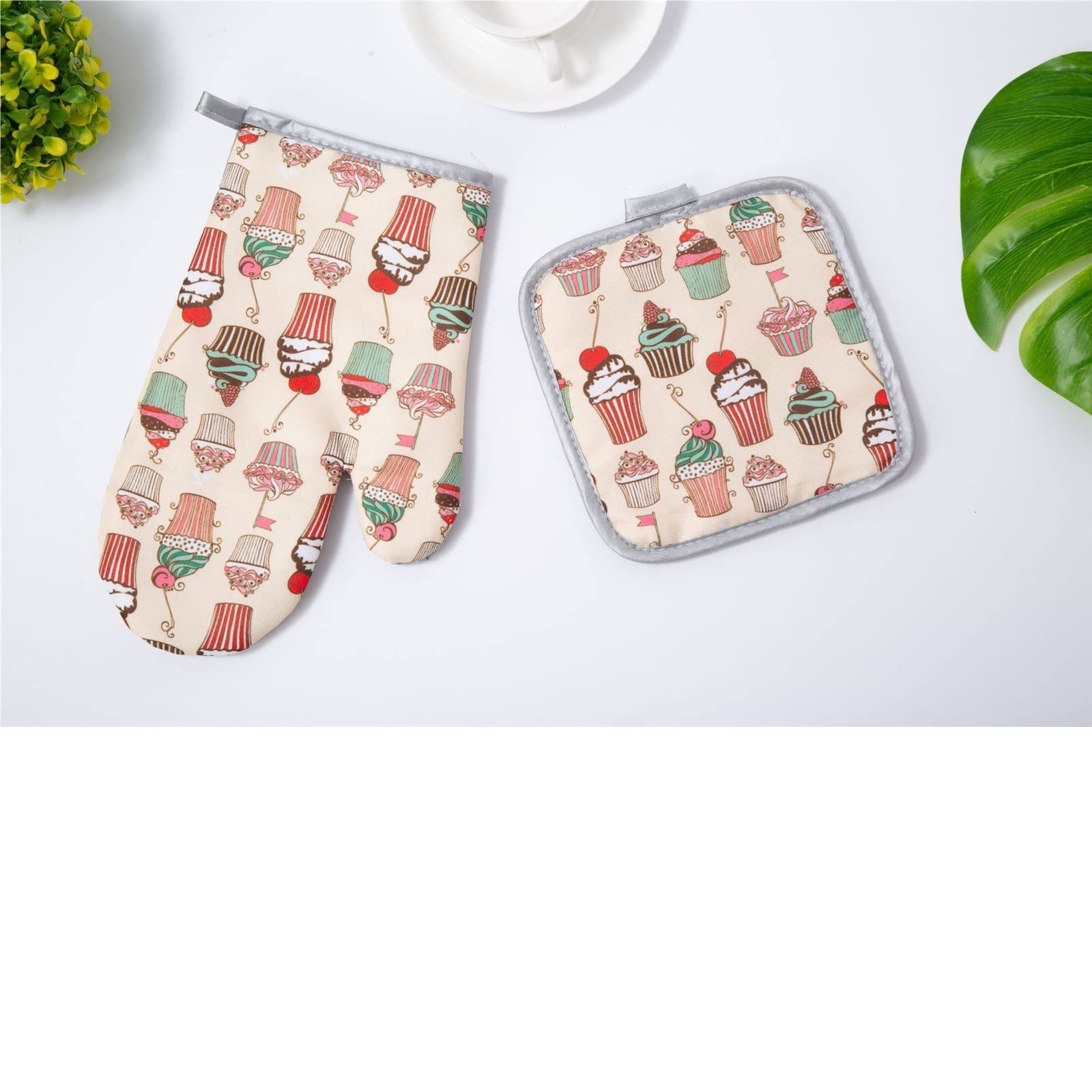 Gants isolants de Cuisson for Barbecue ou Cuisine, Gants for Micro-Ondes, Tapis de manique à Dessert, Gants de Cuisine en Coton, Coussin de manique(5)