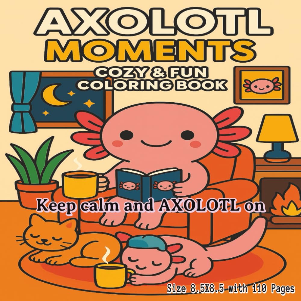 AXOLOTL Moments Cozy and Fun Coloring Book: A Heartwarming 8.5x8.5 Collection of 110 Relaxing Axolotl-Themed Coloring Pages for Stress Relief, Mindful ... Adults, and Teens Seeking Calm and Creativity