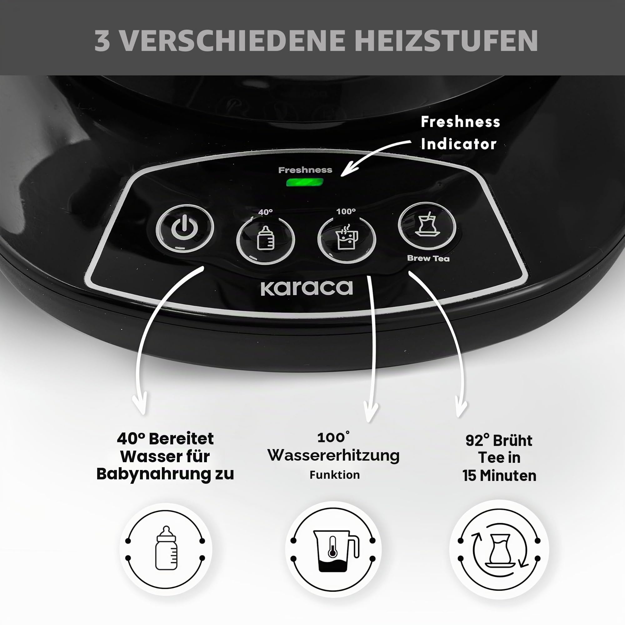Karaca Caysever Maschine, Stahl, Chrome 1700 W, BPA-frei, 0,8 Lt Fassungsvermögen Glas-Teekanne, 1,5 Lt Fassungsvermögen Wassertank, Wasserzubereitung