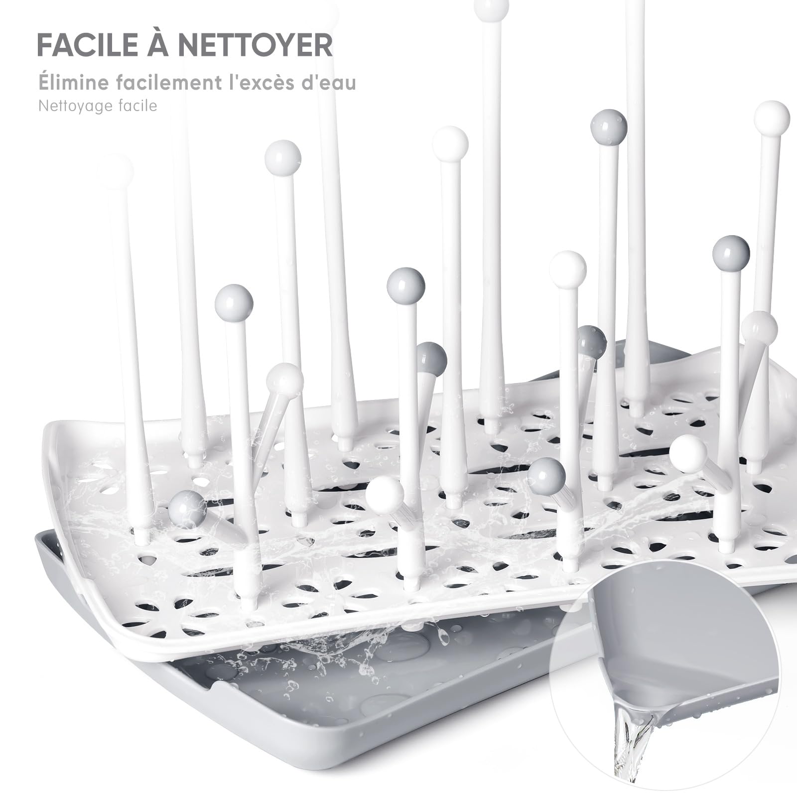 Termichy Plastique Séchoir pour biberons, égouttoir pour biberons, biberons, tétines grises, tasses et accessoires pour biberons et serviette, sans BPA (Gris)