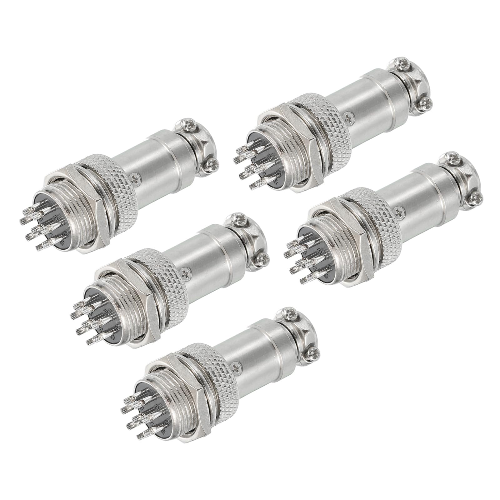 sourcing map 5Pcs 8 Pin GX16 Aviation Connector 250V 15A 16mm Socket Metal Circular Plug Connector with Male Female Plug for Trailers, Drones, Industrial Equipment, Silver
