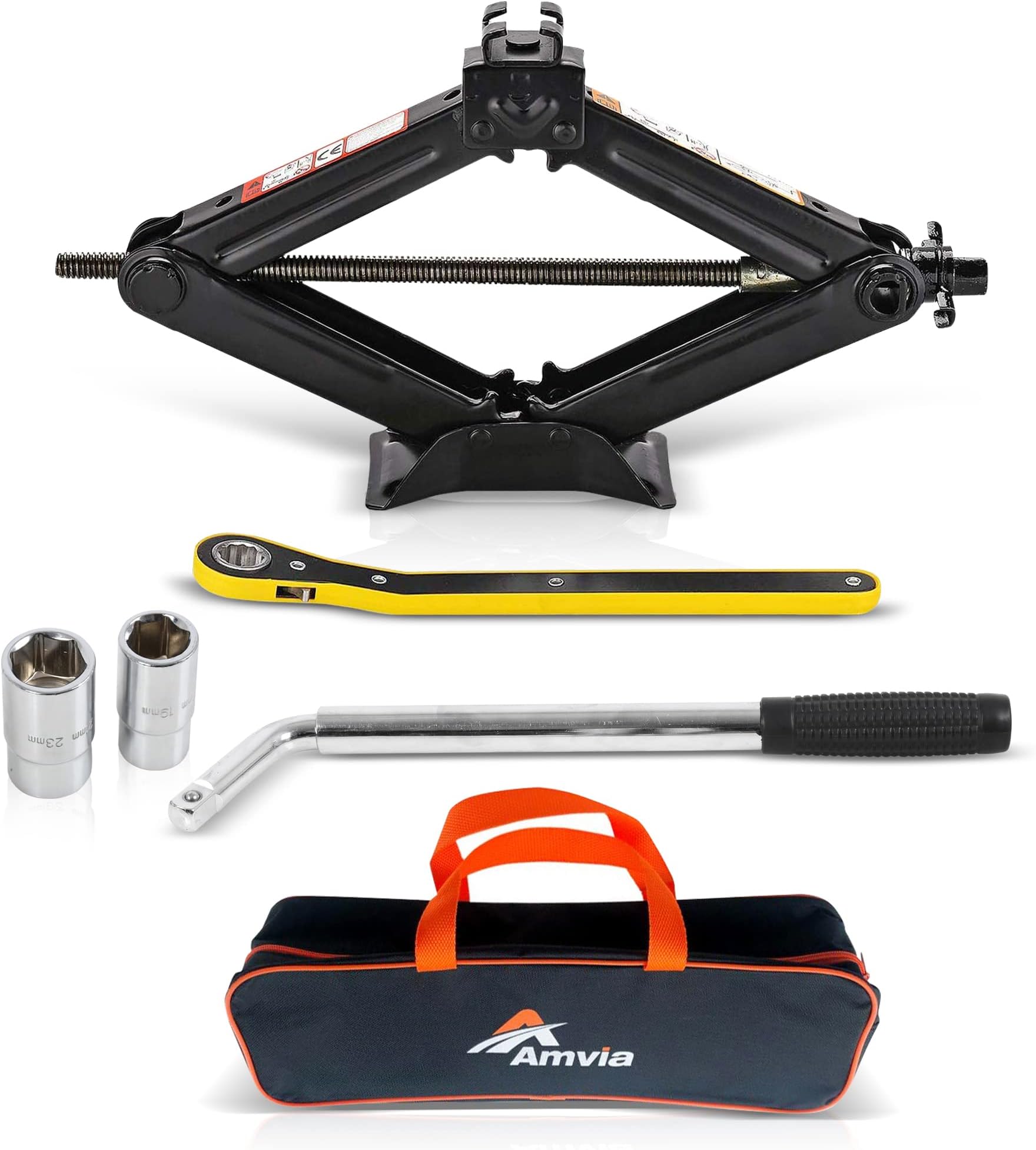 Car Jack Kit | Scissor Jack 3 Ton (6,600 lbs) - Portable Tire Jack Tool for SUV and Auto | Universal Car Emergency Kit With Lug Wrench | Heavy Duty Material