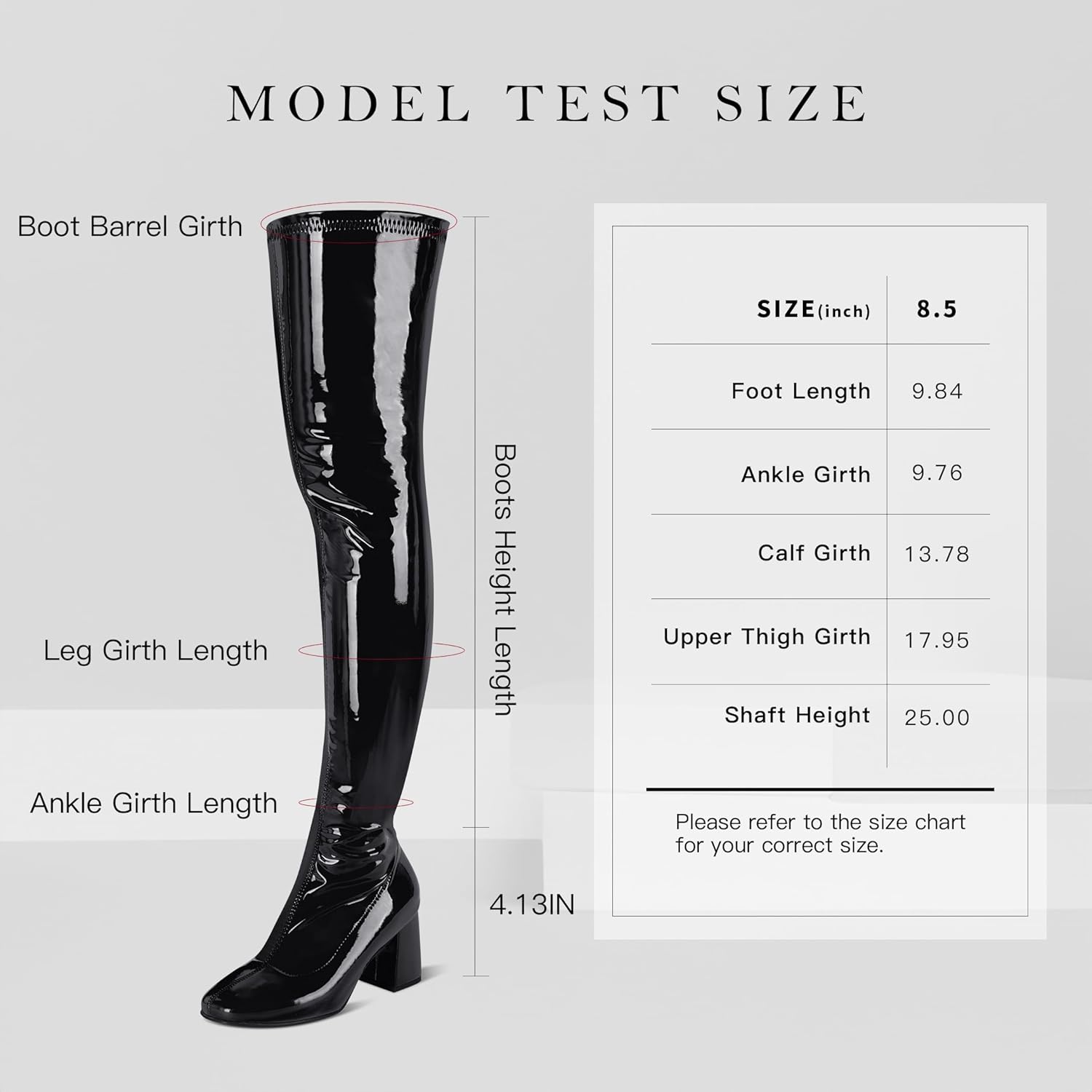 syztsho Thigh High Boots for Women Patent Leather PU Chunky Heel Over The Knee Boot Sexy Square Toe Side Zipper GOGO Boots - Image 4