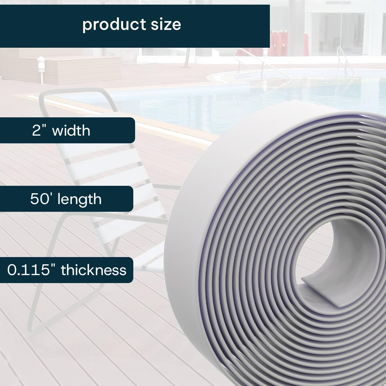 2 Inch Wide, 50ft Long Vinyl Strap - Replacement Straps for Patio Chairs - Vinyl Strapping for Patio Furniture Repair - Durable Seat Repair Kit for Lawn Chairs, Outdoor Furniture (White)