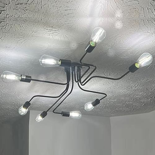 Miniatura 3 de LynPon Lámpara de techo Sputnik negra, 8 luces industriales, lámpara de techo semiempotrada, lámpara de techo rústica retro de metal para cocina,