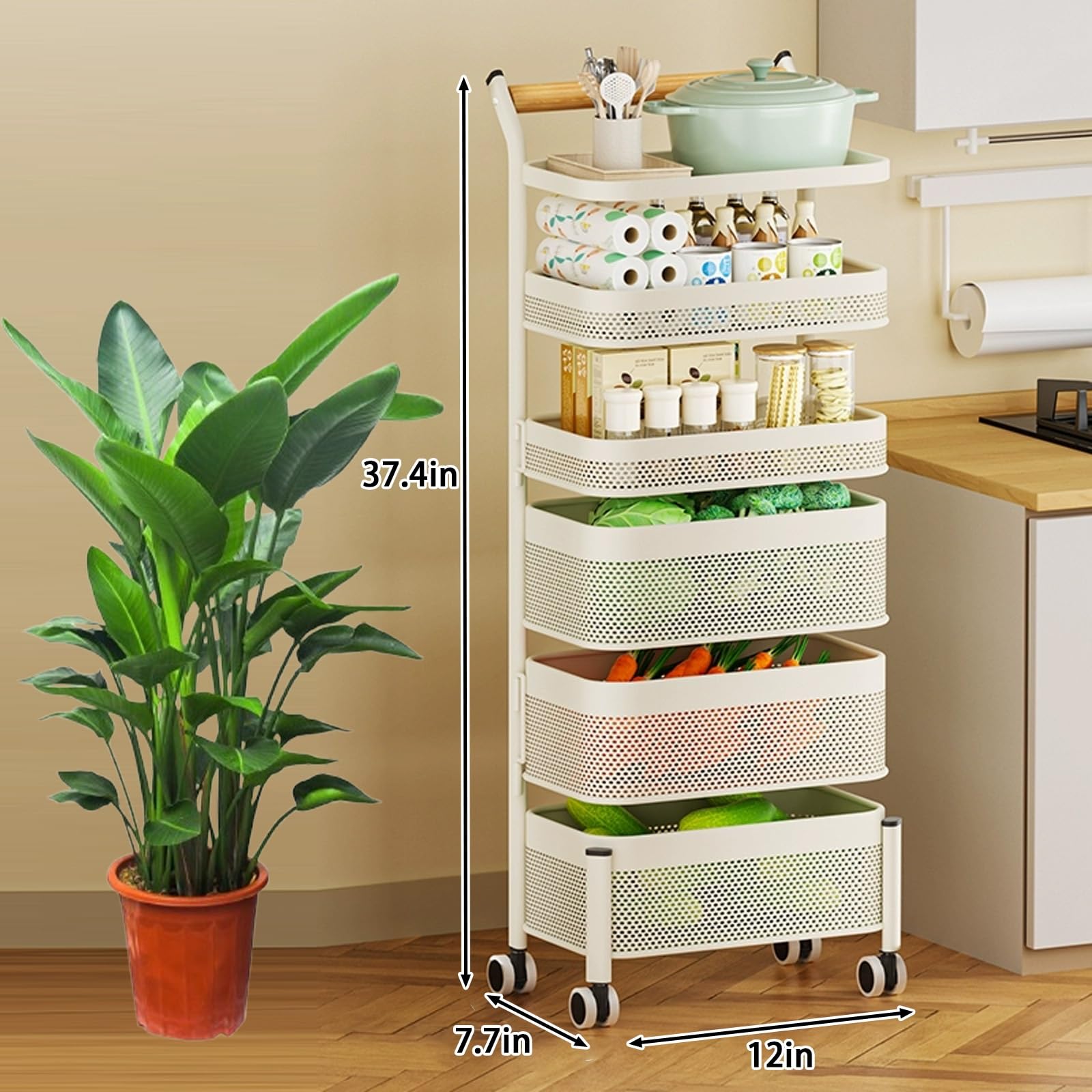 Carrito Baño con Ruedas, Carrito Almacenaje, Carro Auxiliar Cocina, Carro Pequeño con Dispositivo Magnético y Ruedas Universales, Adecuado for Cocinas, Salas de Estar y Dormitorios