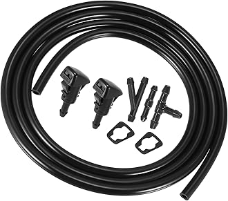 Motoforti Front Windshield Wiper Nozzles Kit, for Mitsubishi Eclipse 2006-2012, Plastic, with Gaskets 2 Meter Fluid Hose, Black, 6pcs