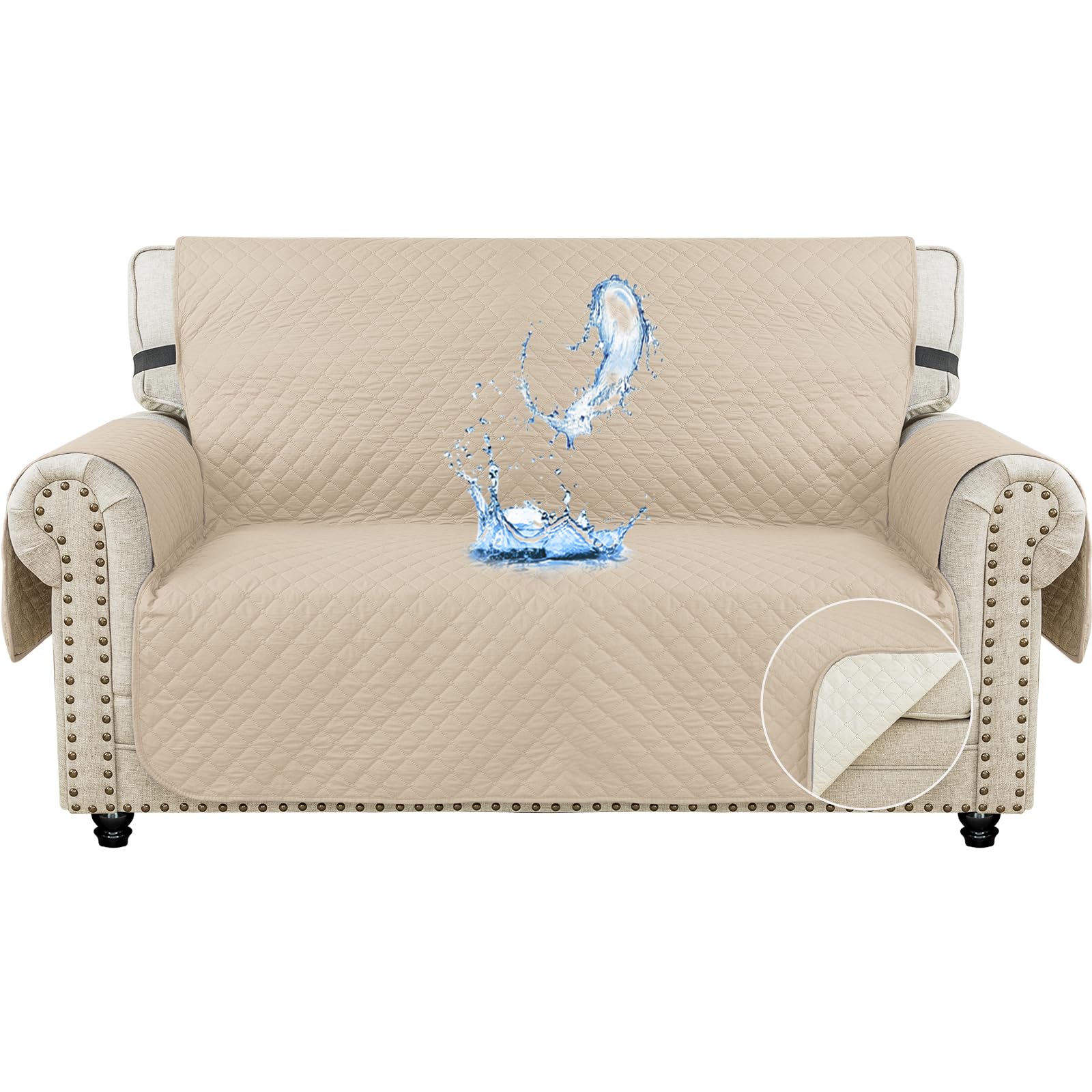 Ystyle Funda Cubre Sofa 2 Plazas - Impermeable Fundas Sofa Verano, Protector Sofa para Gatos Arañazo y Perros Mascotas, Fundas para Sofa Antideslizante Antimanchas Lavable, Beige Global Recycled Standard Global Recycled Standard Global Recycled Standard