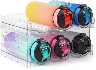 Stackable Water Bottle Organiser Rack,2 Pack Water Bottle Holder for Cabinet Pantry Fridge,Clear Water Bottle Storage Rack Wine Rack for Kitchen Countertop Storage, Cupboard, Office Holds 6 Bottles