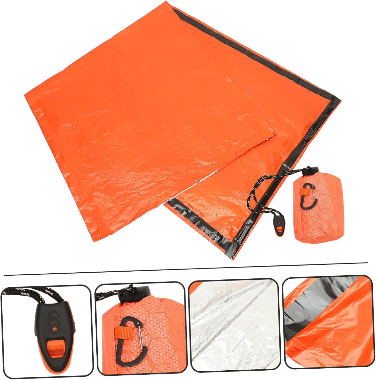 Emergency Sleeping Bag Portable Pe Aluminum Film Bivy Sack for Camping Whistle Compact Storage Bag