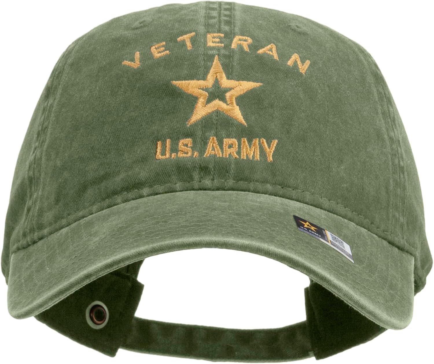 e4Hats.com U.S. Army Veteran Military Embroidered Washed Solid Pigment Dyed Cotton Twill Brass Buckle Cap