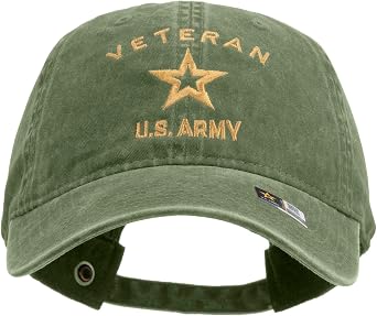 US Army Veteran Military Embroidered Washed Pigment Dyed Cotton Cap