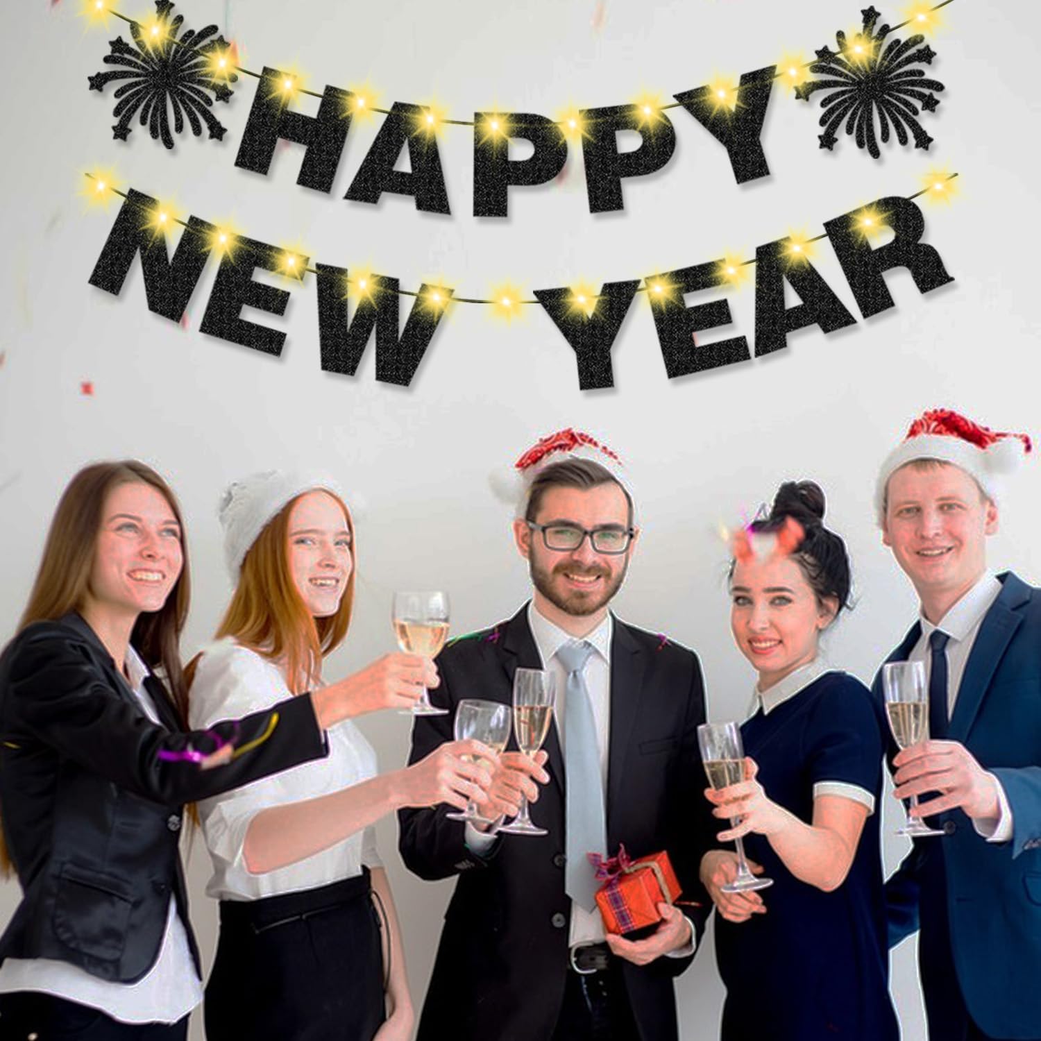 LeeSky Black Glitter Happy New Year Banner & Garland - 2025 Party Decor, Wall Hanging 1 thumbnail image