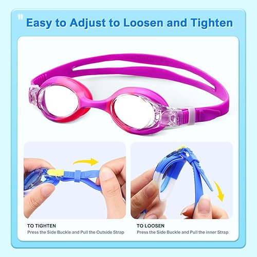 Miniatura 5 de Gafas de natación para niños con estuches, paquete de 2 gafas de natación antivaho sin fugas 180 visión clara para niños y niñas (edad 6-14)