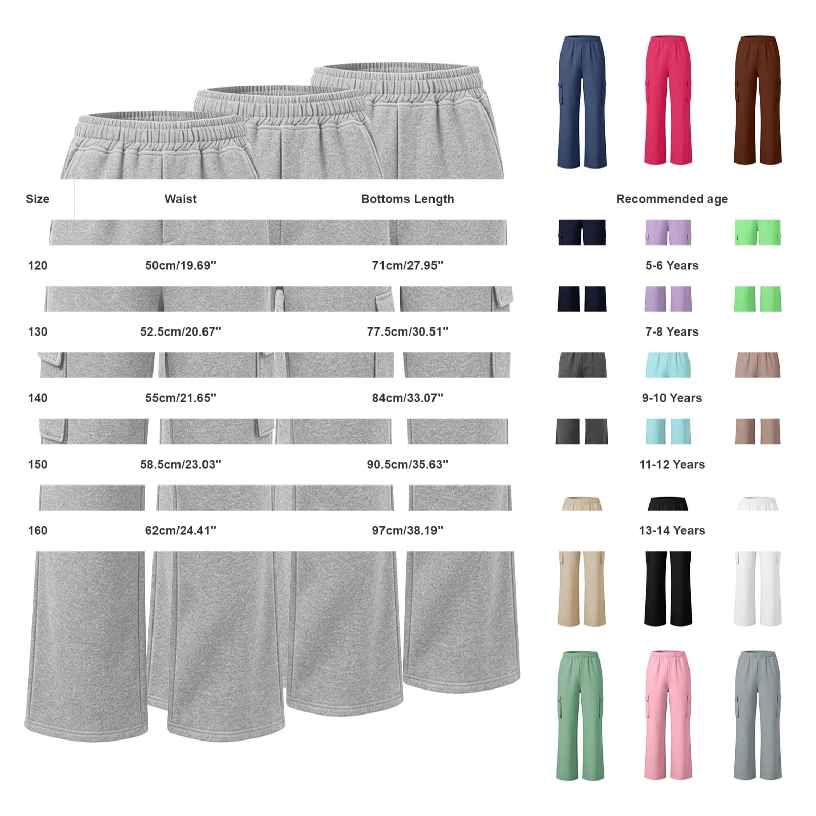 3 Pack Baggy Jogginghose Unisex mit Taschen High Waisted Sweatpants Kinder