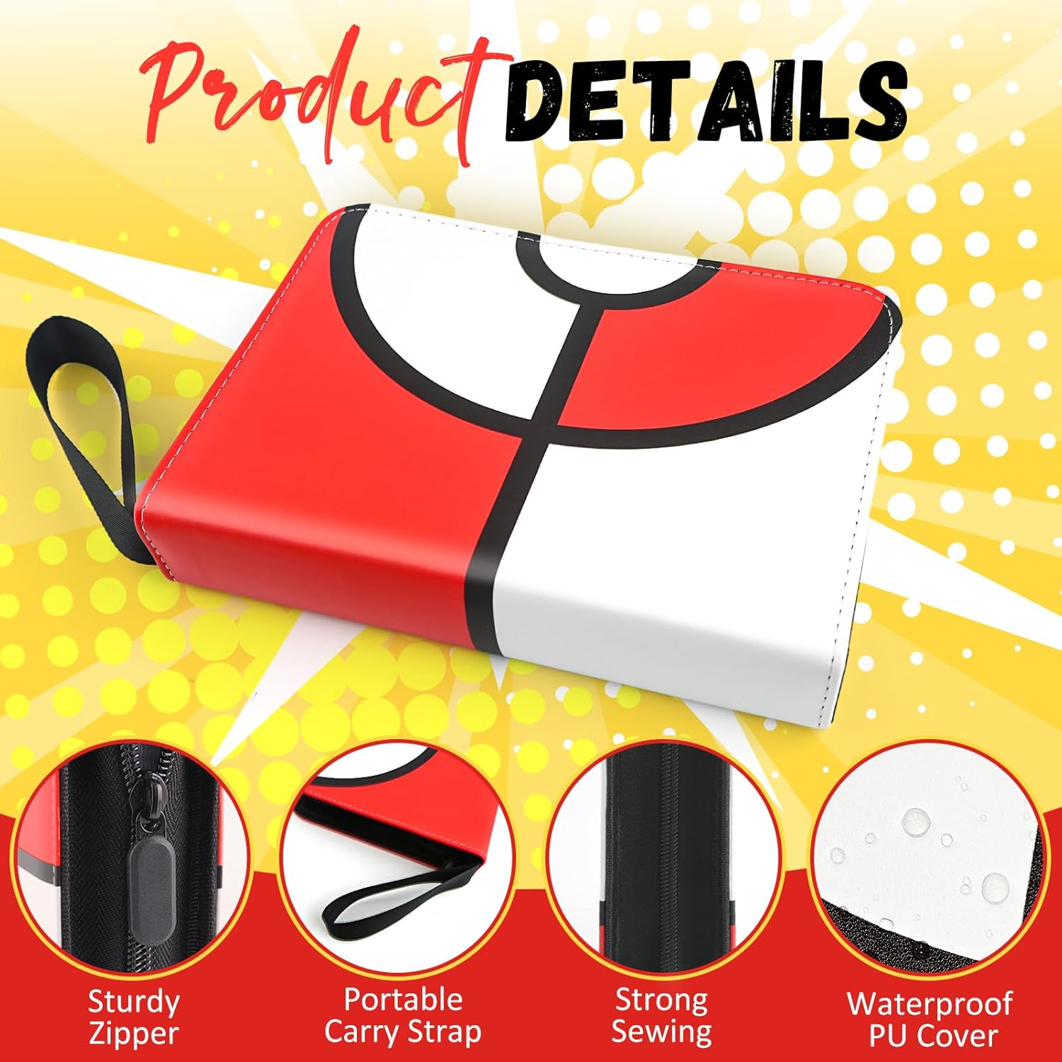 Card Binder 4 Pocket, Trading Card Holder Fits 400 Cards with 50 Removable Sleeves, Large Capacity & Waterproof Zipper Album Holder for Trading Card Collector, Portable Collection Card Album for Cards