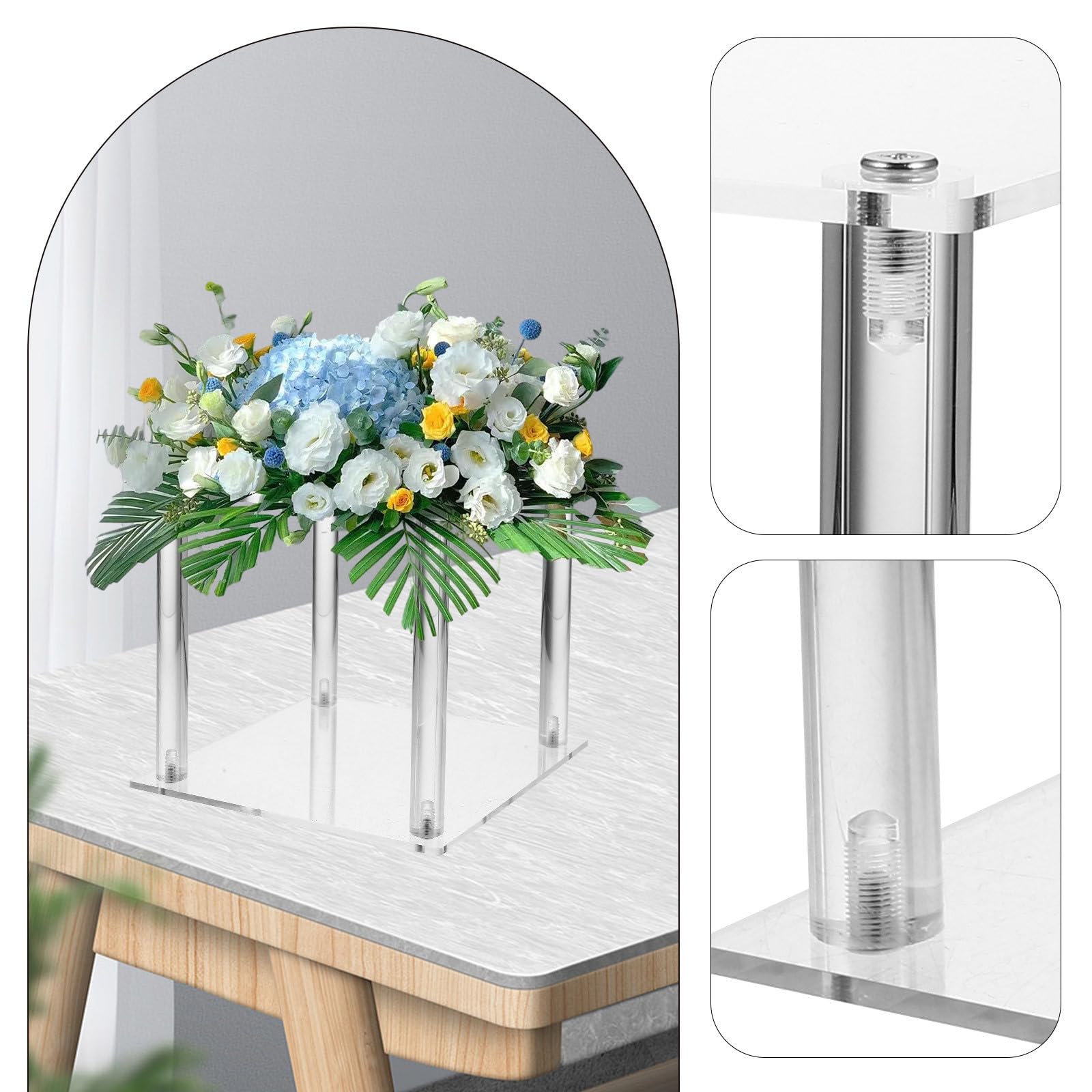 Acryl Blumenständer Quadratischer Transparenter Ständer 20X20X20cm Geeignet für Hochzeitsdekorationen und Blumendekorationsbasis für Desserttische