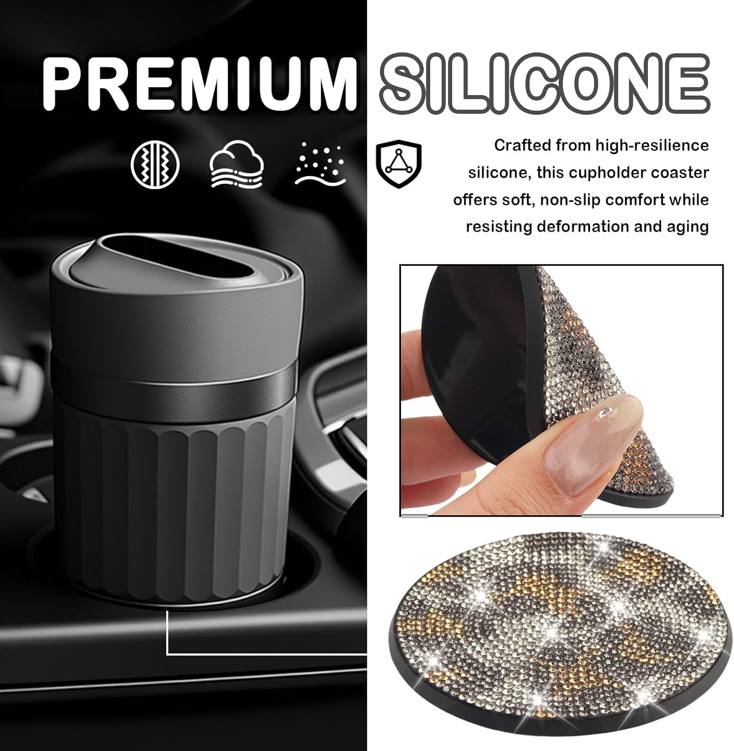 2PCS Leopard Print Car Coasters for Cup Holders,Sparkling Rhinestone Cup Holder Coasters for Car Decorations,Universal 2.82" Cupholder Coaster Bling Cars Accessories thumbnail
