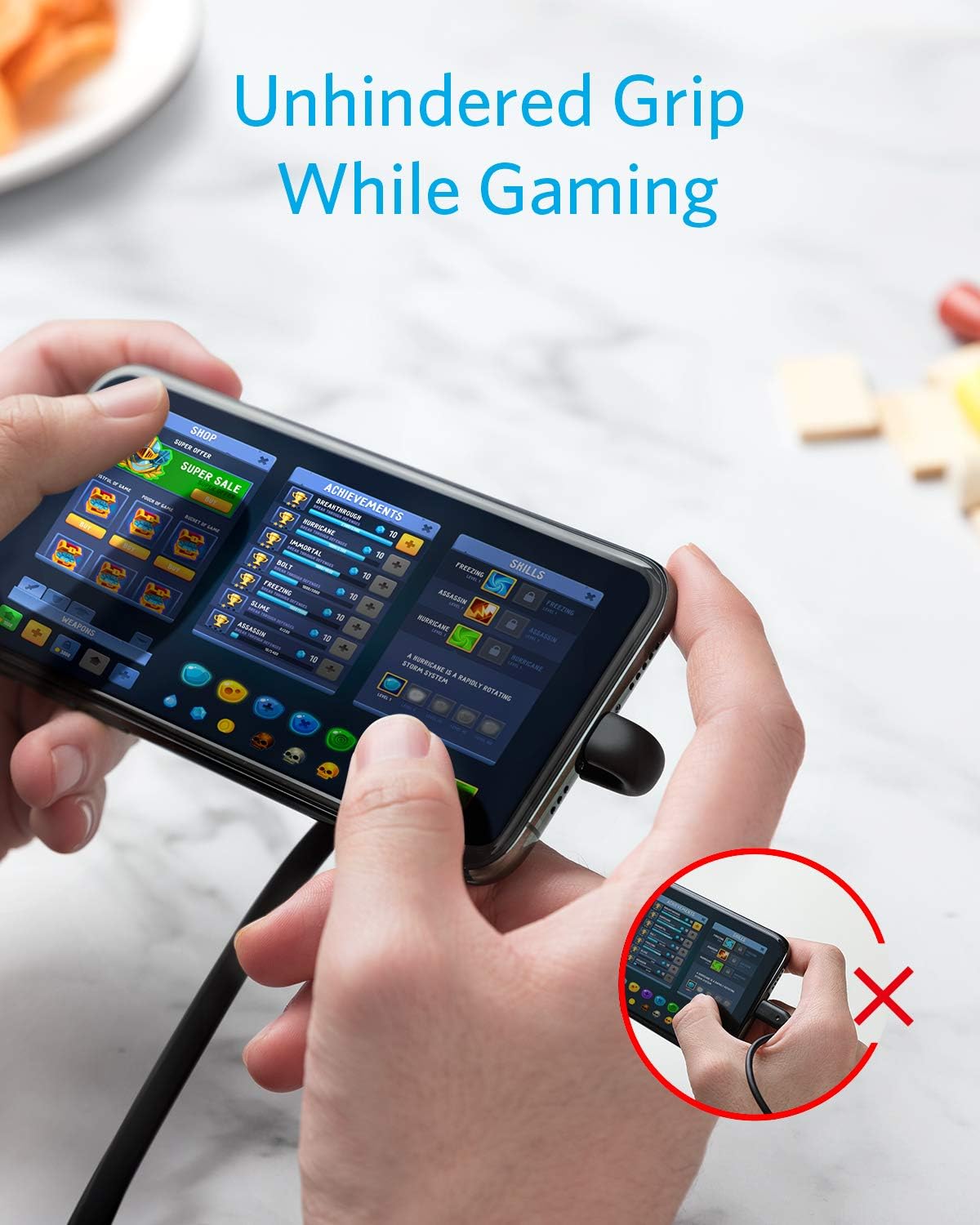 Anker Gaming Cable for iPhone, 180 Degree Right Angle USB A to Lightning Gaming Cord, Compatible with iPhone 11 11 Pro Max Xs MAX XR X 8 7 6S 6 5 (3ft)