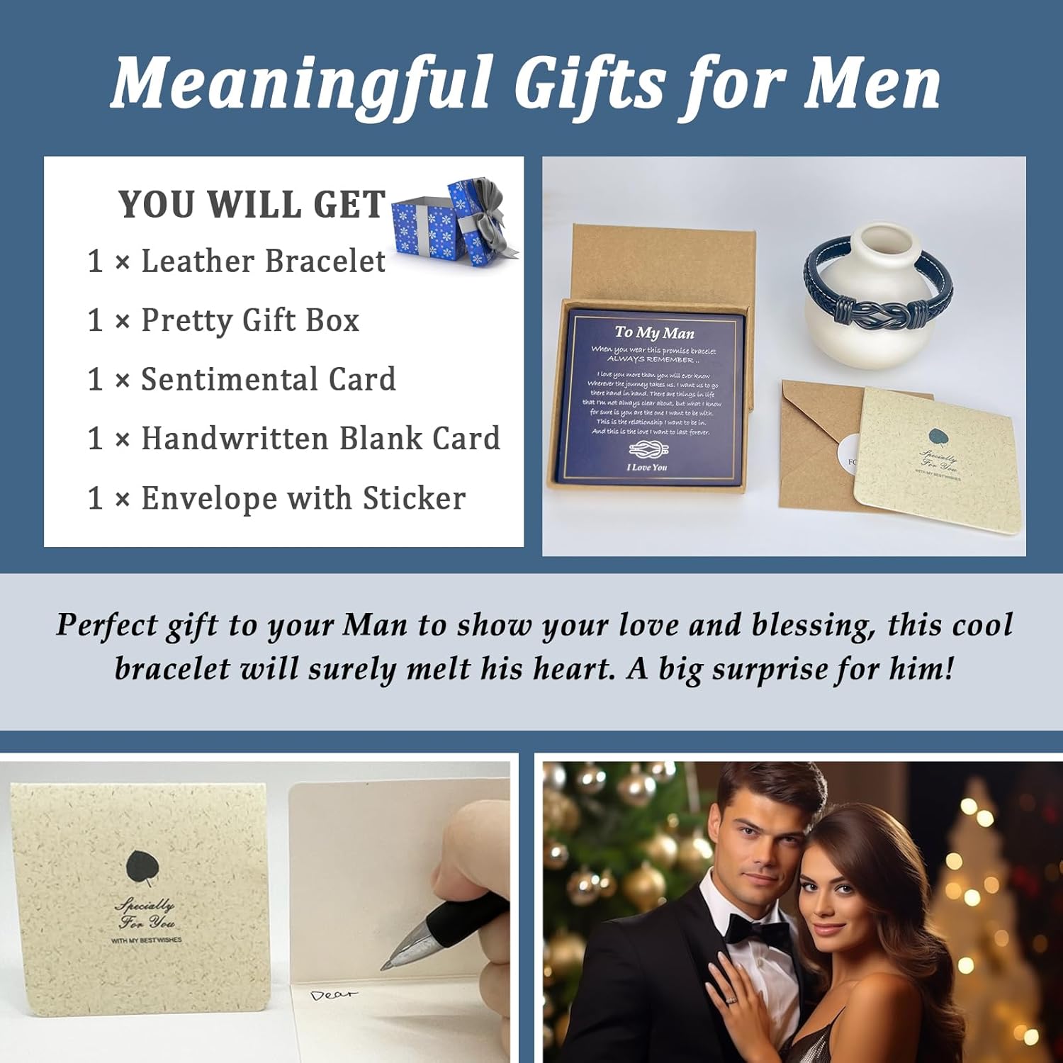 YBISNAIRE Gifts for Men Infinity Leather Bracelet for Dad New Daddy Husband Boyfriend Son Grandson Brother Nephew Uncle Black Braided Engraved Leather Jewelry Gifts for Fathers Day Birthday Christmas - Image 7