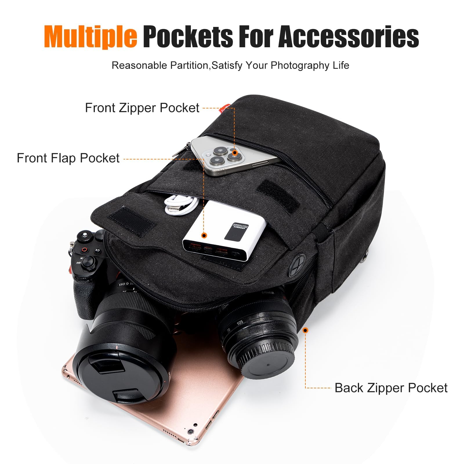 Cwatcun Borsa per fotocamera, borse impermeabili per fotocamera Borsa a tracolla grande, borsa per fotocamera per SLR, SLR/DSLR, fotocamera compatta, fotocamera di sistema e accessori, Nero,L