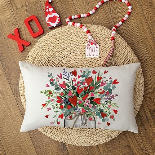 Miniatura 3 de AACORS AA300-12 - Funda de almohada para el día de San Valentín de 12 x 20 pulgadas, florero, decoración floral de corazón, funda de almohada de