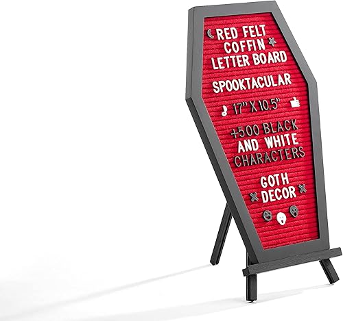 Miniatura 17 de Nomnu Tablero de letras con forma de ataúd y fieltro negro, decoración gótica y mensajes, regalos de terror y espeluznantes, 17 x 10.5 pulgadas, 500