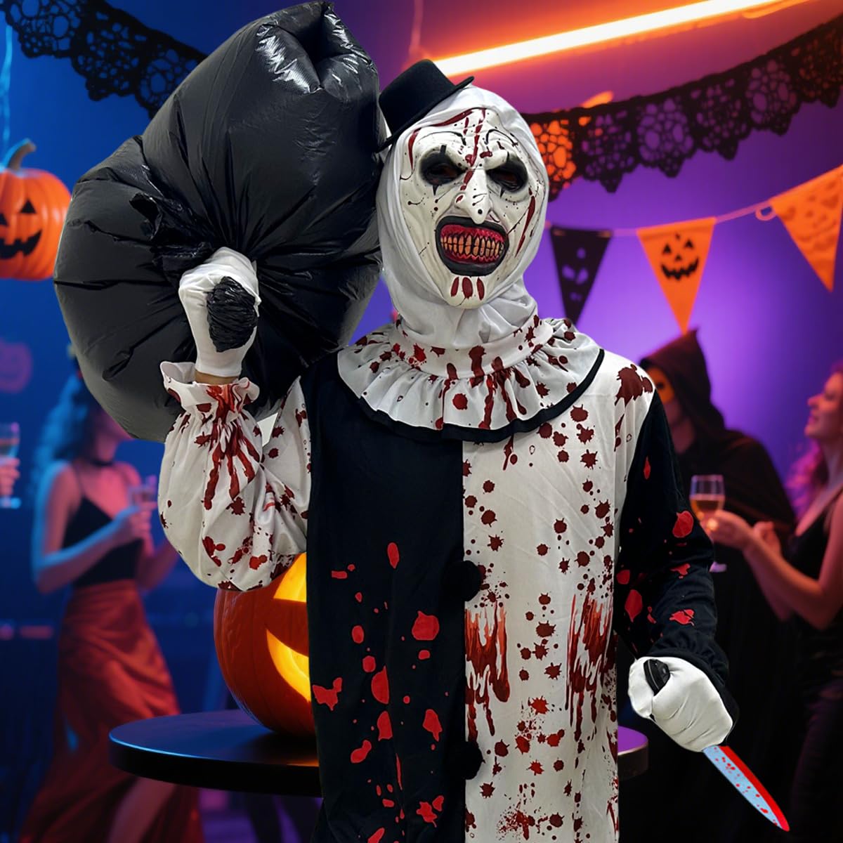 Costume da Clown Horror, Costume Pagliaccio Halloween con Maschera, Guanti e Accessori, Set Completo per Terrifier Art Clown Costume