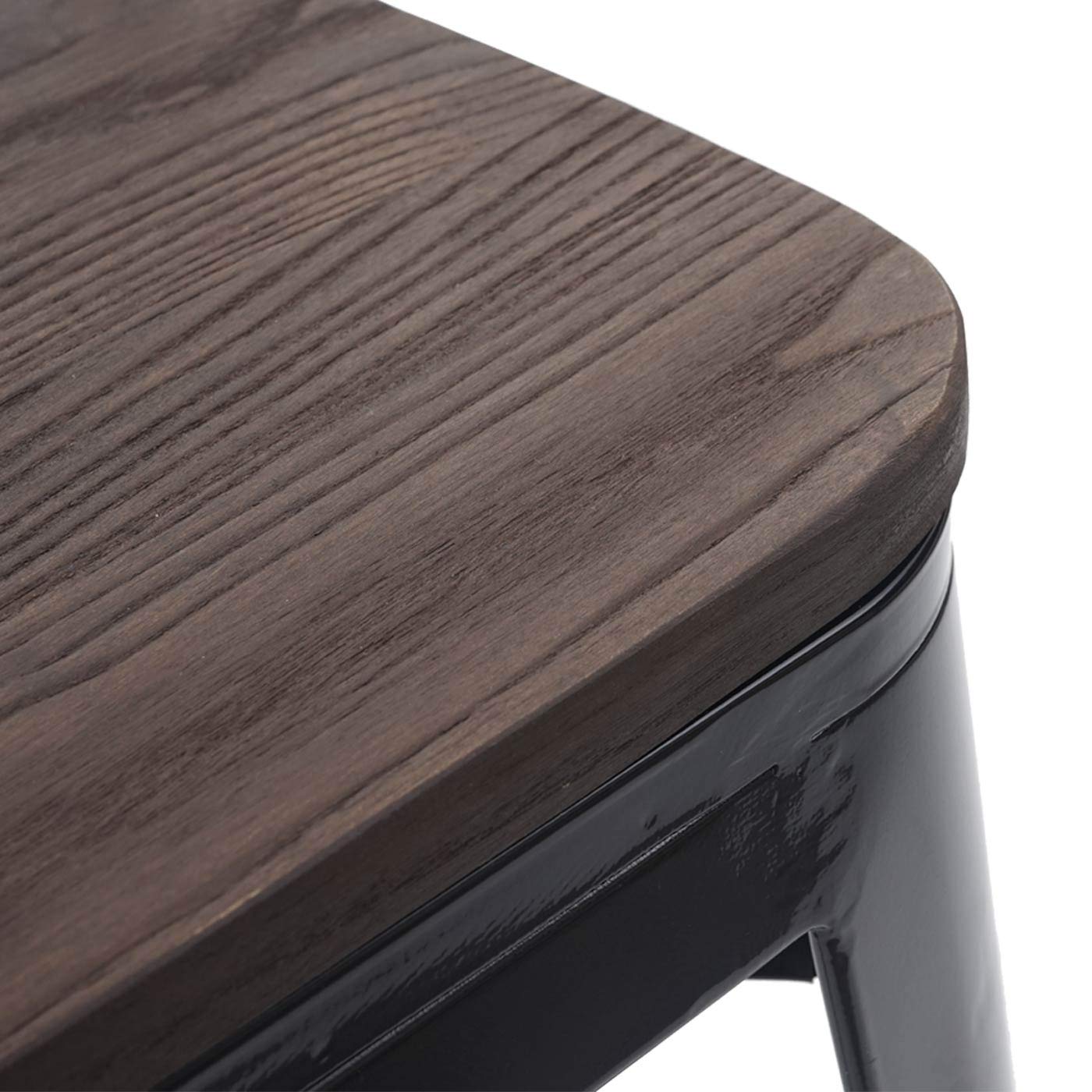 Mendler 4X HWC-A73 - Banquetas Taburete de Bar con Asiento de Madera (apilable, Metal)