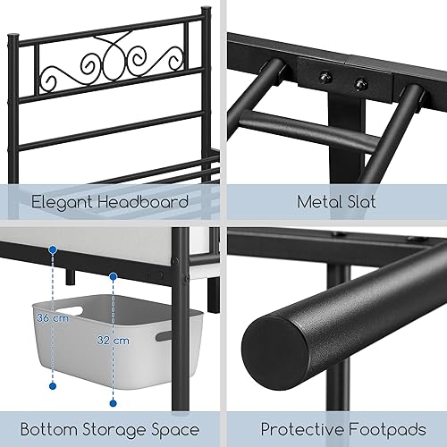 Miniatura 5 de Yaheetech Base de cama clásica de metal con cabecero y estribo, diseño floral, estructura fácil de instalar, tamaño individual XL, color dorado