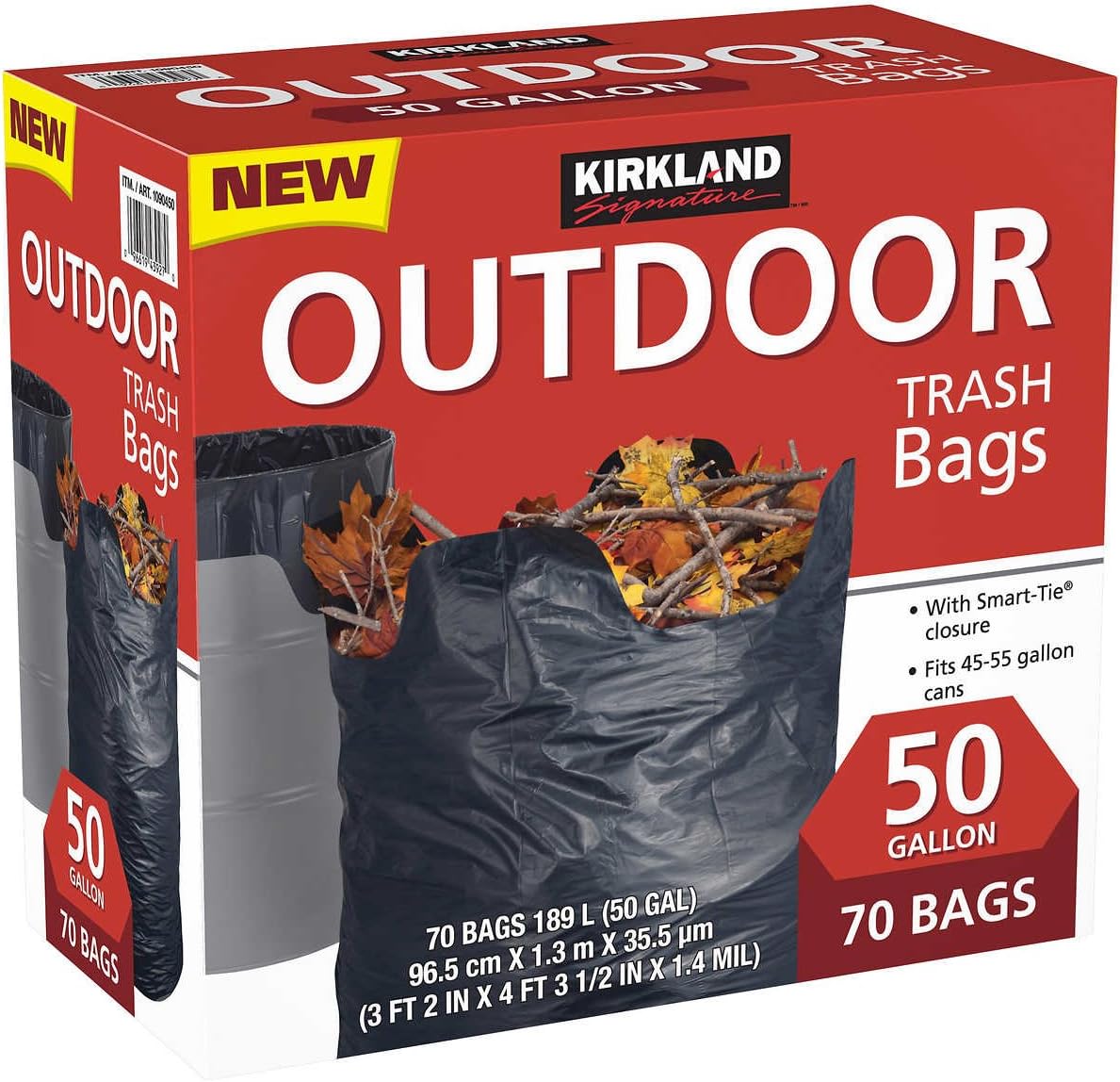 KIRKLAND Trash Bags, 50 Gallon, 210 Count, Unscented, Polyethylene, 16" x 22" x 14", Yard Waste