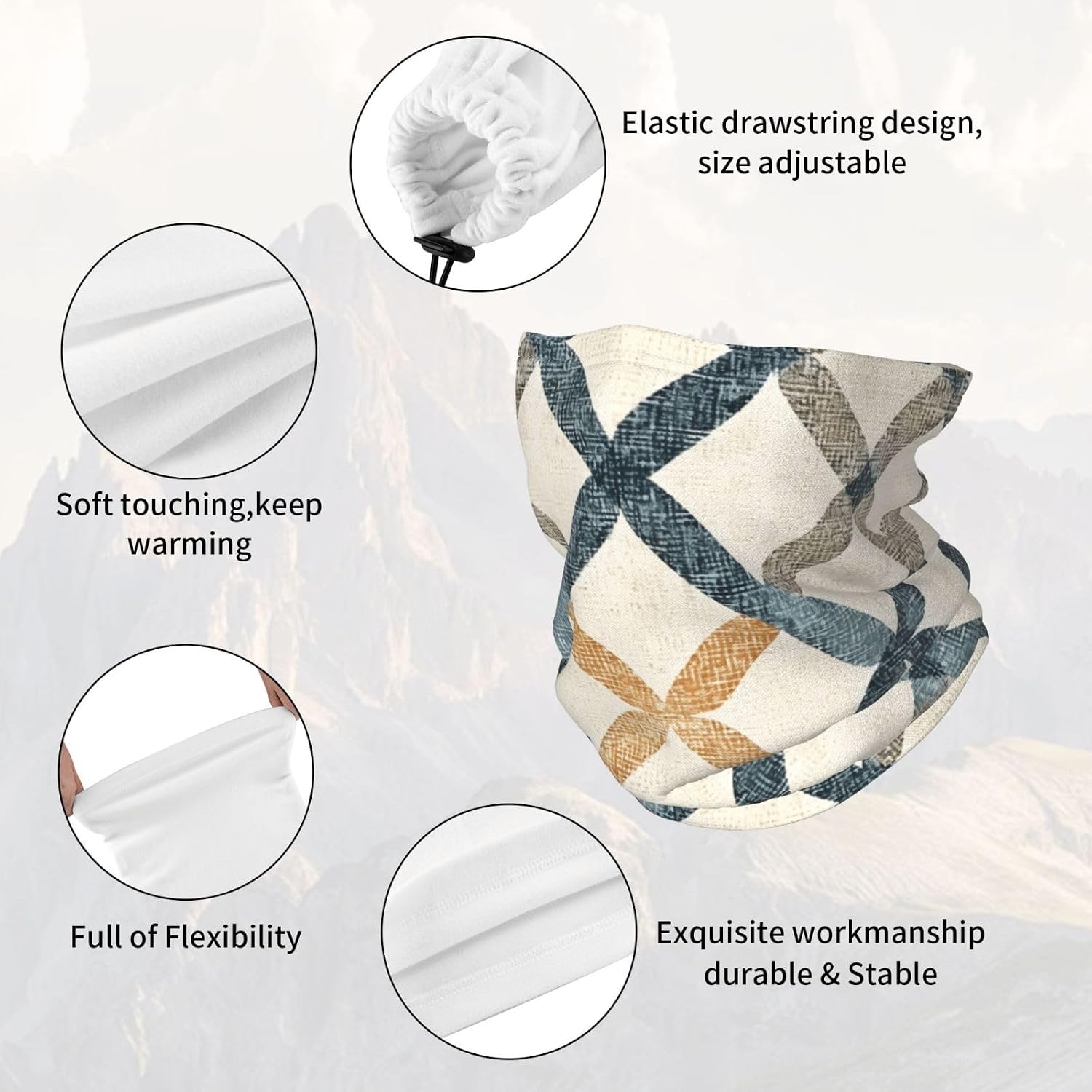 Winter Face Mask Elastic Headband Cold Weather Neck Warmer for Men Women, Minimalist graphics Adjustable Neck Gaiter
