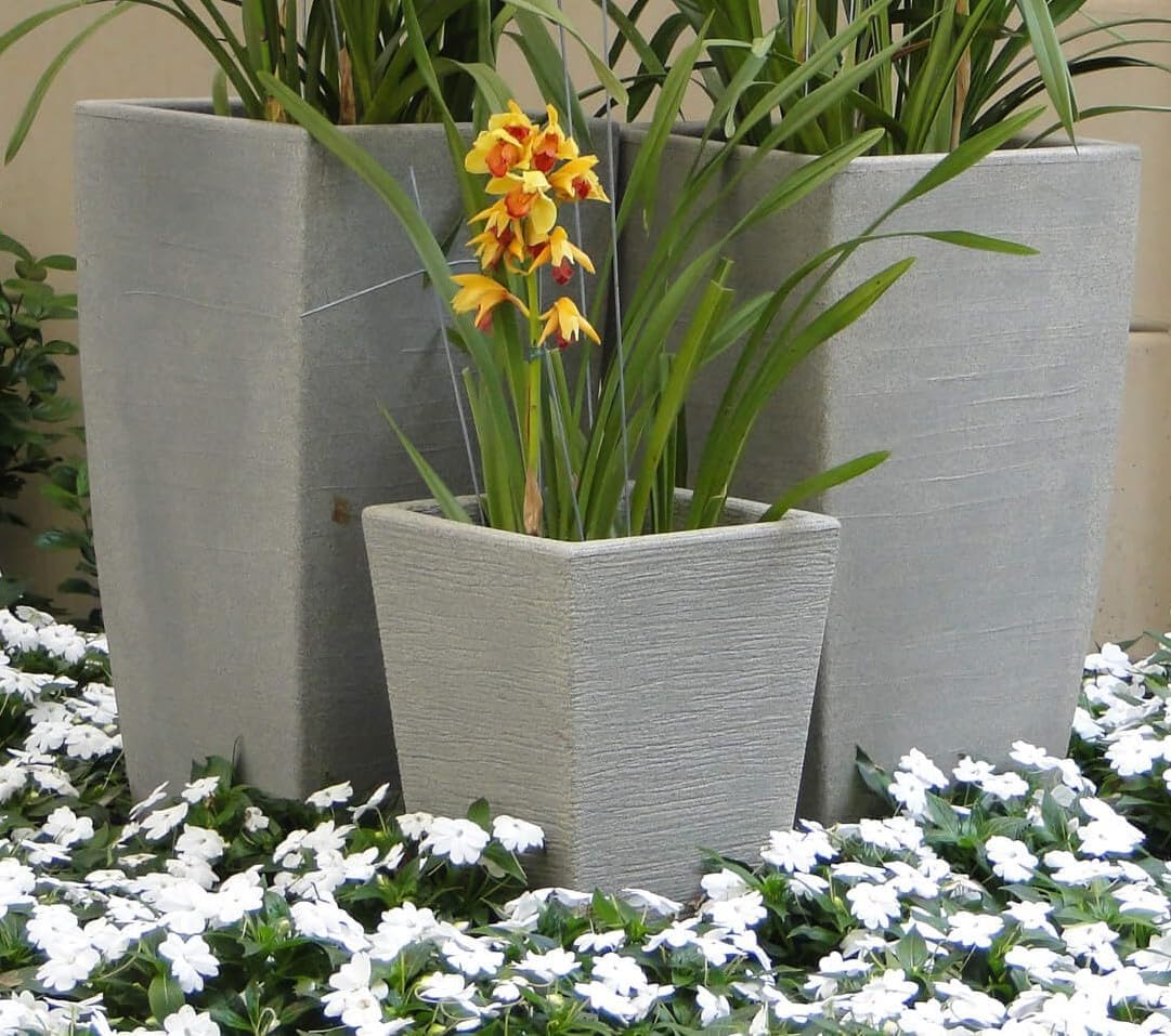 13.8" Tall Planter | Eco-Friendly, Durable, Lightweight | Indoor/Outdoor Use, All-Weather, Contemporary Design by Brazilian Artisans - Grey