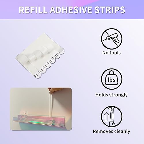 Miniatura 6 de OrigoDeco Soporte de pared de vinilo acrílico iridiscente, 12 pulgadas, sin daños en la pared, estantes flotantes para discos, libros, figuras Funko