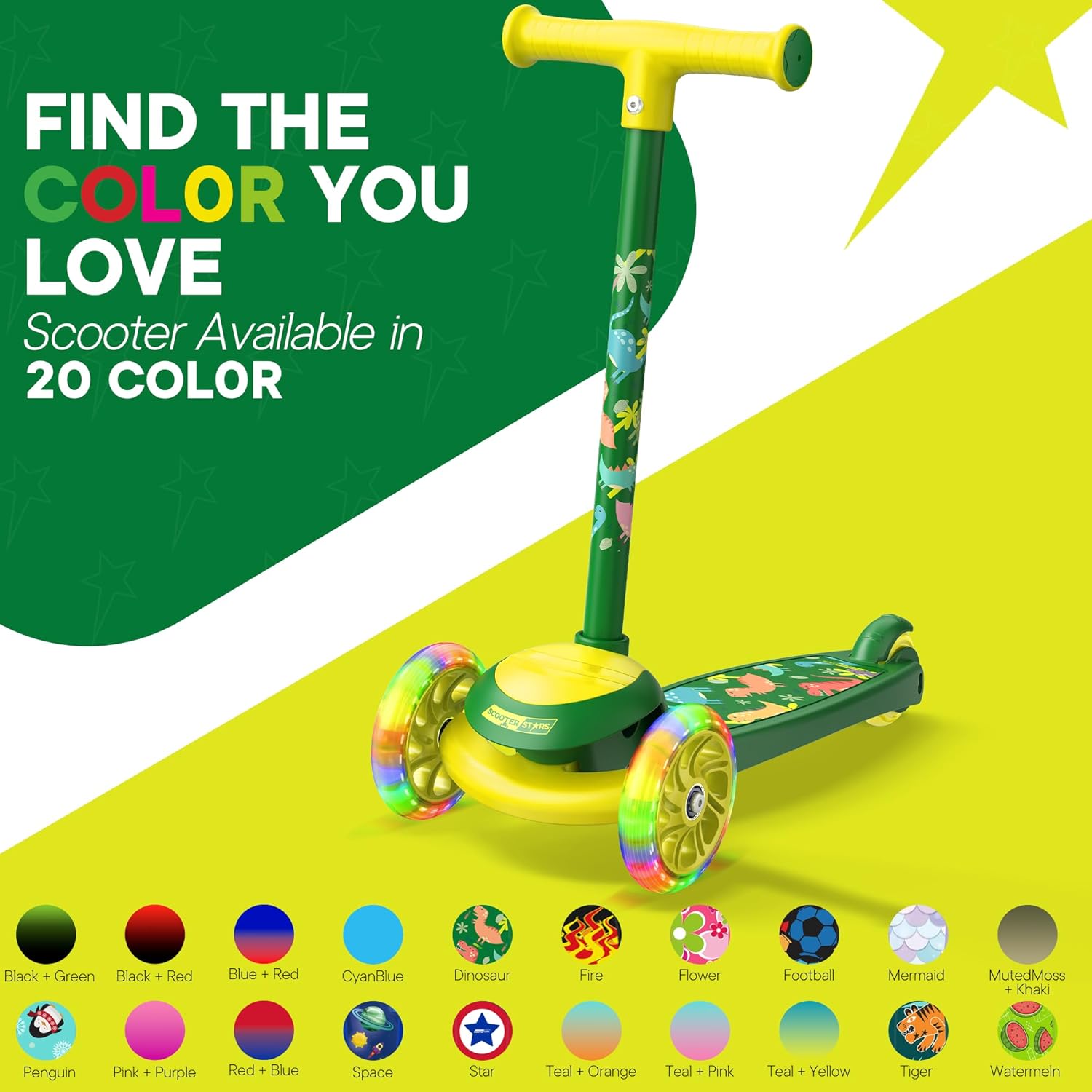 3 Wheel Scooter for Kids, Smooth Light Up LED Front Wheels, Wide Anti Slip Deck, Rear Foot Brake, Easy Lean to Steer Maneuvering, Indoor & Outdoor Ride On Toys for Ages 2 Up,