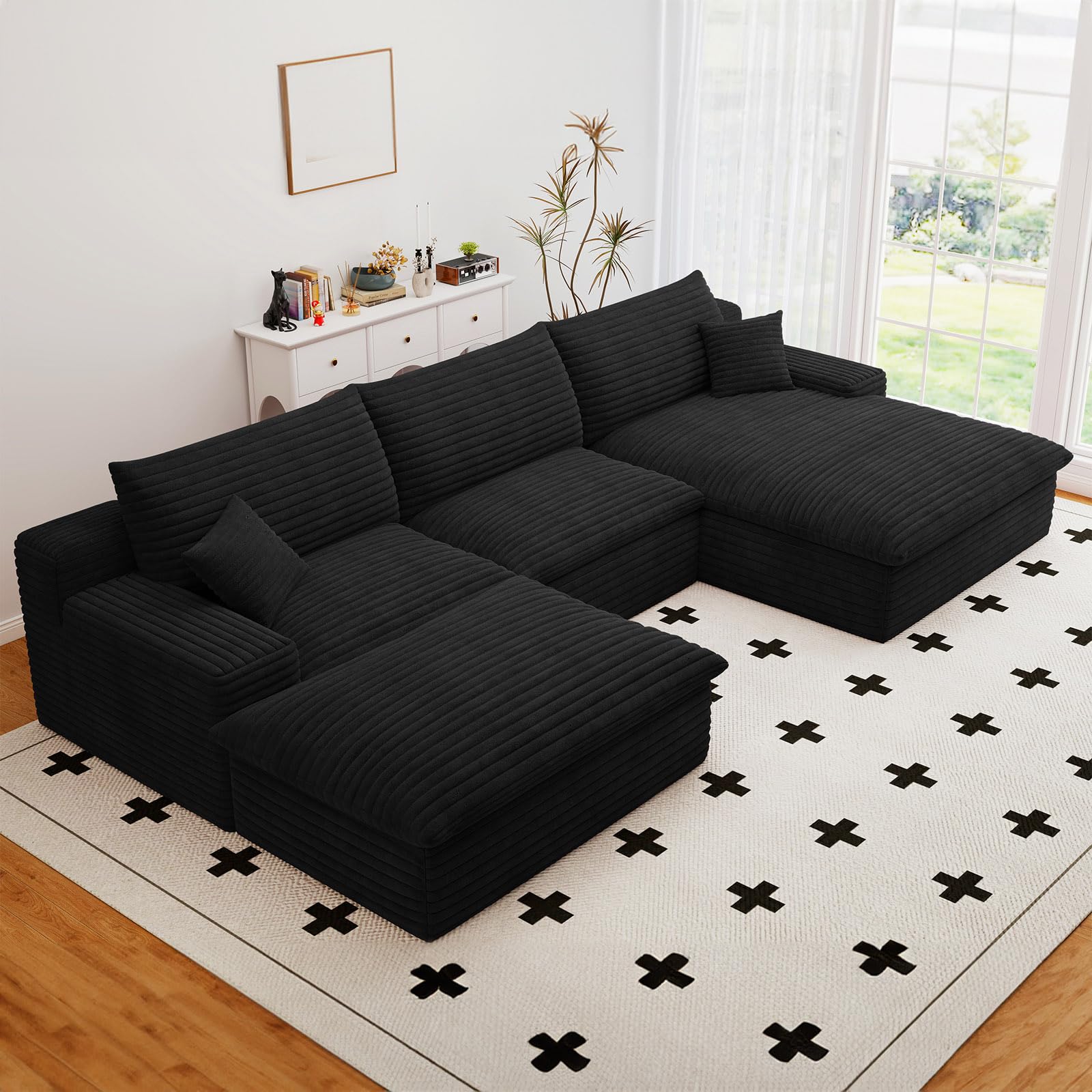 107 Cloud Sectional Couch with U-Shaped Chaise Corduroy Viral Boneless Sofa with Ottoman Memory Foam Couches in a