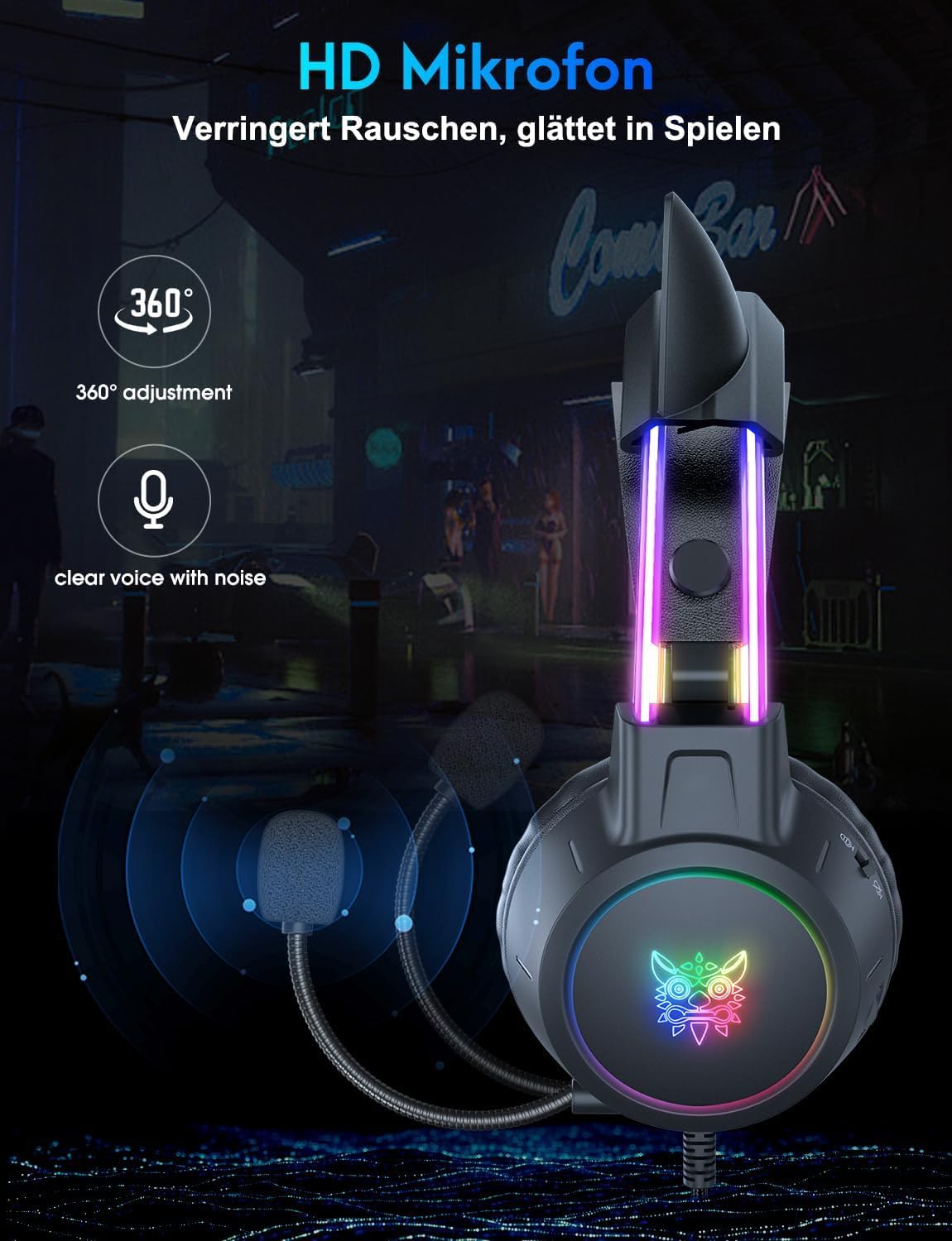Cat Ear Gaming Headphones with Detachable Ears, RGB, 7.1 Surround Sound – Over-Ear Headphones with Microphone, Lightweight & Comfortable for Kids/Adults, Compatible with PC, PS4/PS5, Xbox One Series — view 4