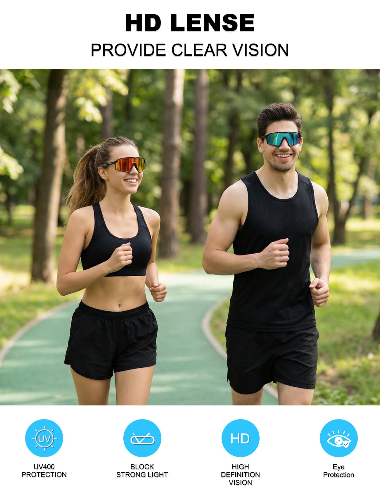 OULAIQI Gafas de sol deportivas ligeras para hombres y mujeres, UV400, lentes de sol de ciclismo para béisbol, correr, ciclismo, deportes al aire libre