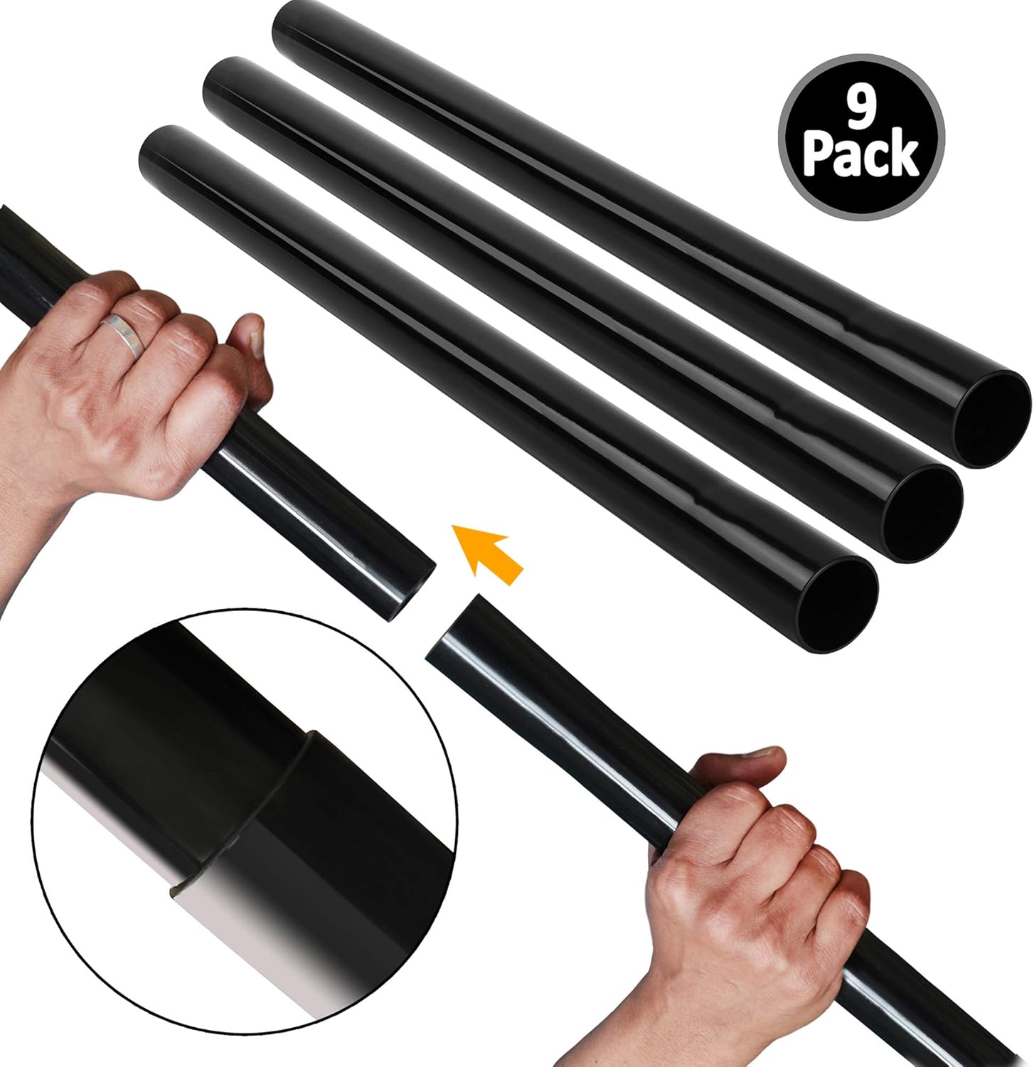 1.25 Inch Vacuum Extension Wands (9 Pack) - Black ABS Plastic - Universal Replacement Parts - Compatible with Many Vacuum Cleaners - 1-1/4" Fitting
